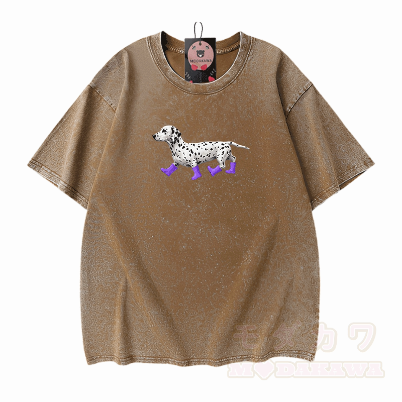 Dalmatiner-Grafik Modakawa Unisex Vintage Washed T-Shirt - Braun - 5XL - image 9