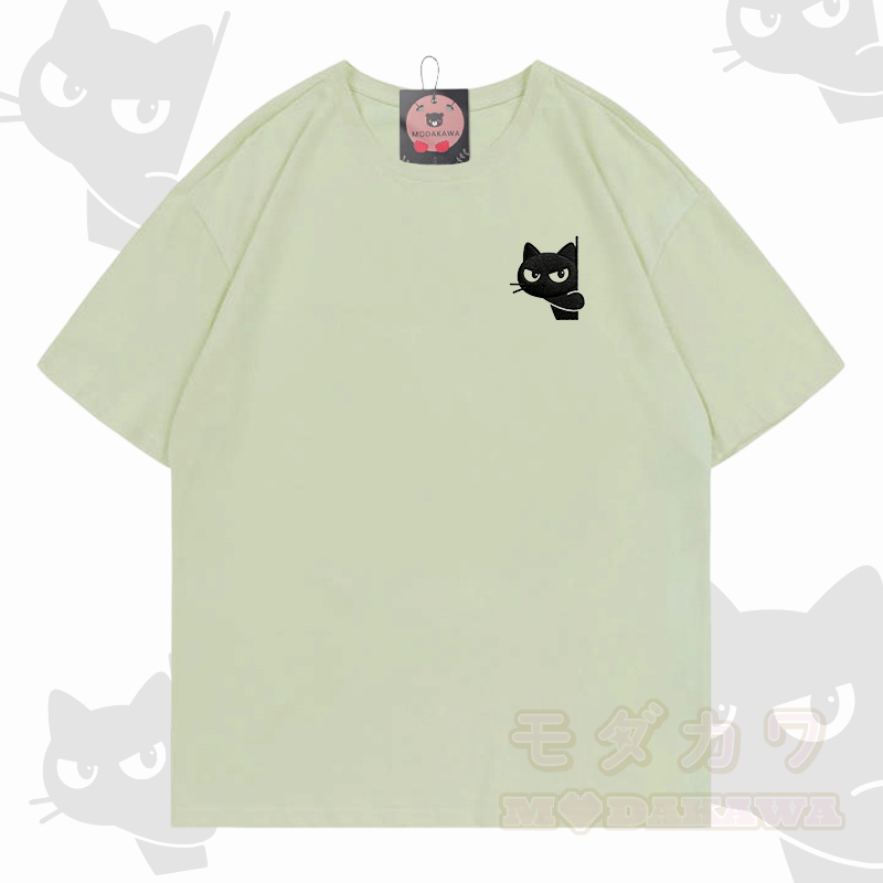 Modakawa-Baumwoll-T-Shirt mit Katzenstickerei - Grün - 5XL - image 3