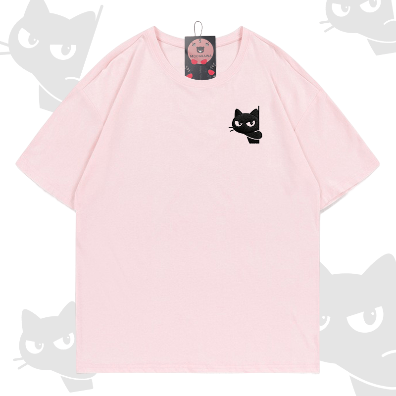 Modakawa-Baumwoll-T-Shirt mit Katzenstickerei - Pink - 5XL - image 2