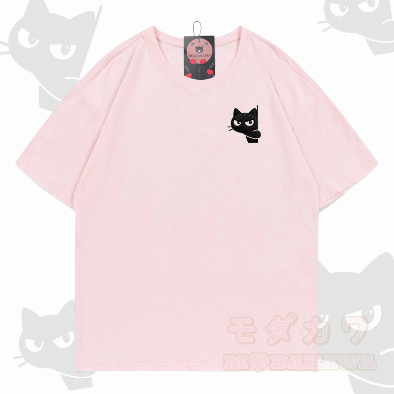 Modakawa-Baumwoll-T-Shirt mit Katzenstickerei - Rosa - 5XL - image 2