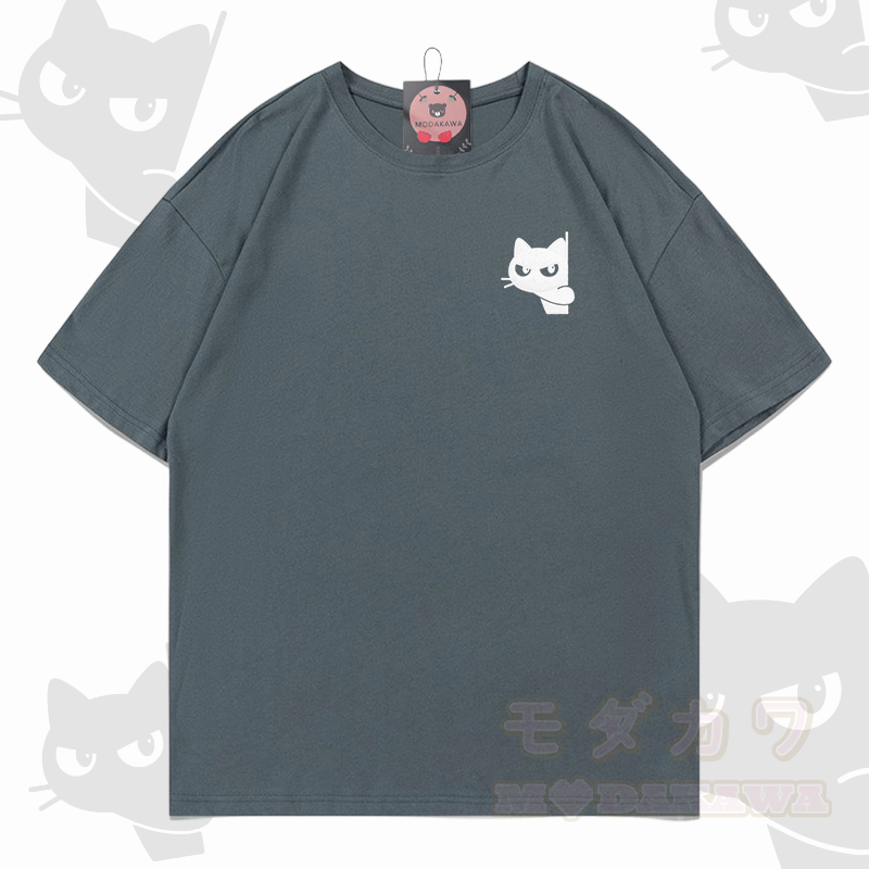 Modakawa-Baumwoll-T-Shirt mit Katzenstickerei - Dank Grey - 5XL - image 7
