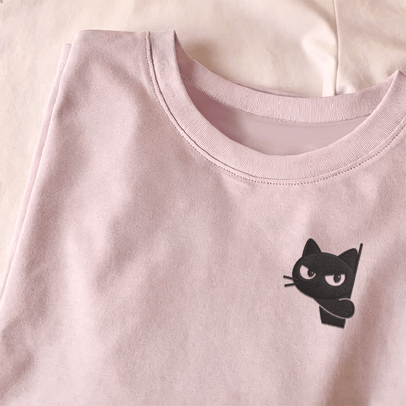 Modakawa-Baumwoll-T-Shirt mit Katzenstickerei - image 1