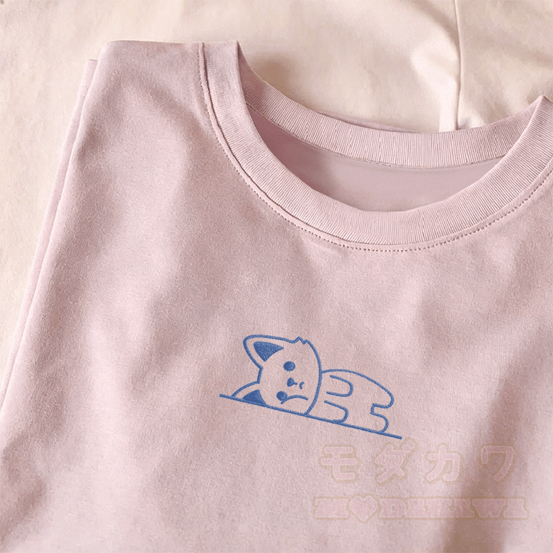 Modakawa-Baumwoll-T-Shirt mit gesticktem liegenden Fuchs - image 1