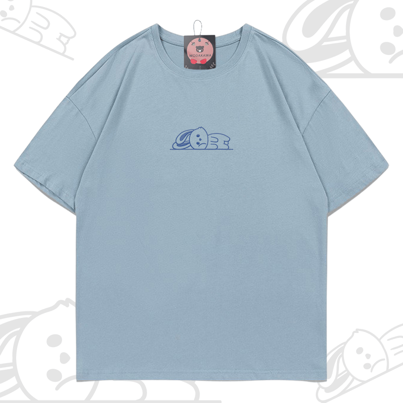 Modakawa-Baumwoll-T-Shirt mit besticktem liegenden Kaninchen - Dusty Blue - 5XL - image 2