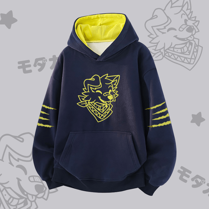 MODAKAWA X popipeko Pullover mit lächelndem Welpenmotiv und Kontrastfutter - Purplish Blue - 3XL - image 2