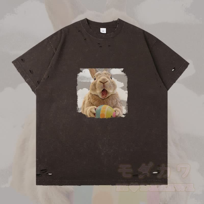 Modakawa Ripped T-Shirt mit Osterhasen-Motiv - Dunkelbraun - 2XL - image 2