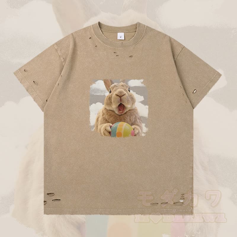 Modakawa Ripped T-Shirt mit Osterhasen-Motiv - Braun - 2XL - image 1