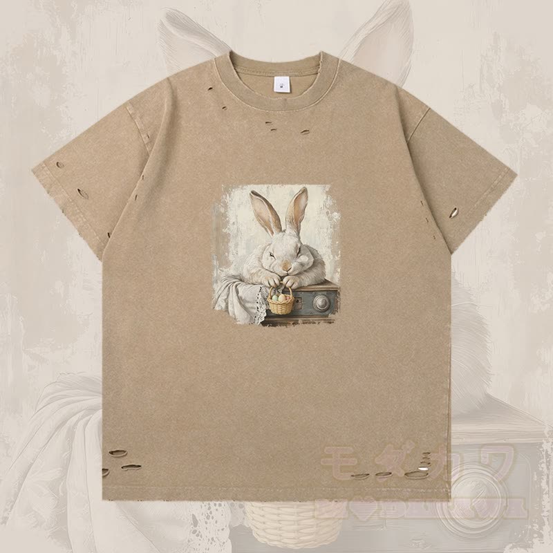 Vintage Osterhasen Grafik Modakawa Ripped T-Shirt - Braun - 2XL - image 2