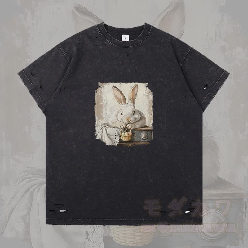 Vintage Osterhasen Grafik Modakawa Ripped T-Shirt - Grau - 2XL - image 1