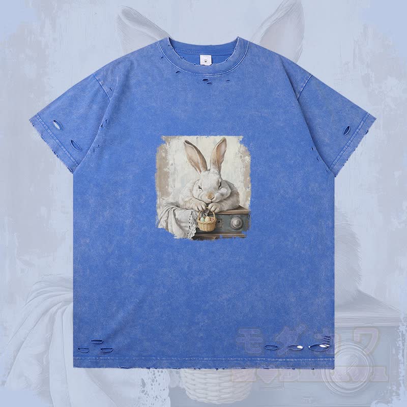 Vintage Osterhasen Grafik Modakawa Ripped T-Shirt - Blau - 2XL - image 3