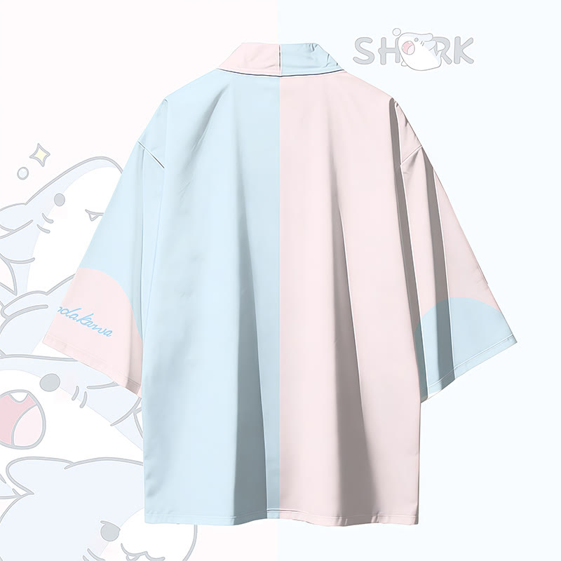 Joyful Sharks Graphic Modakawa Farben Block Cardigan Kimono Oberbekleidung - image 6