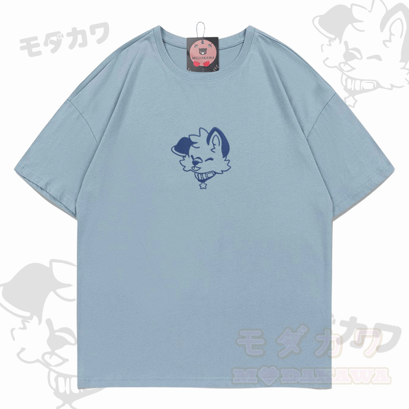 MODAKAWA X popipeko Besticktes T-Shirt mit fröhlichem Welpenmotiv aus Baumwolle - Staubiges Blau - 5XL - image 2