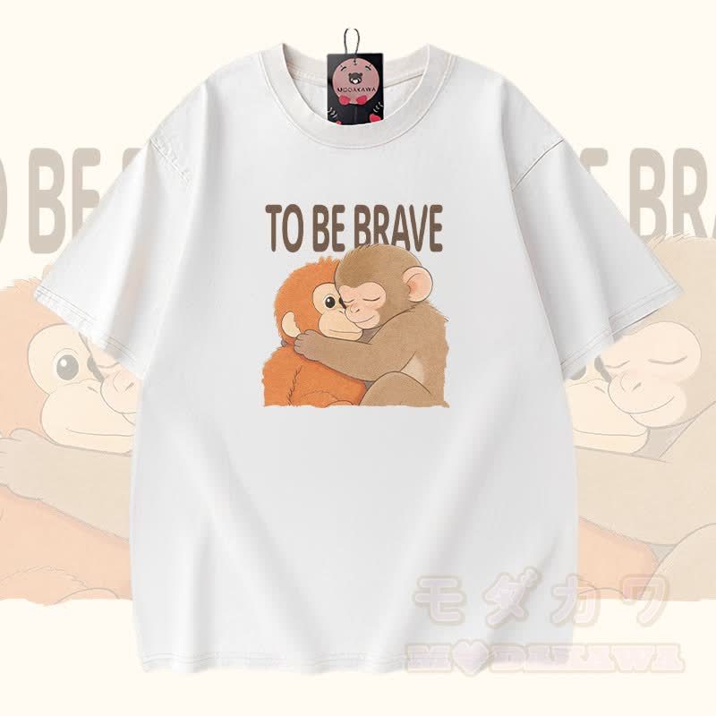 MUTIG SEIN Umarmender Affe Modakawa Vintage gewaschenes T-Shirt aus 100 % Baumwolle - Weiß - 5XL - image 3