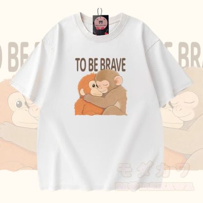 MUTIG SEIN Umarmender Affe Modakawa Vintage gewaschenes T-Shirt aus 100 % Baumwolle - Weiß - 5XL - image 3