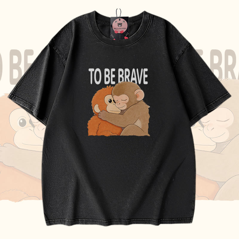 MUTIG SEIN Umarmender Affe Modakawa Vintage gewaschenes T-Shirt aus 100 % Baumwolle - Black - 5XL - image 2