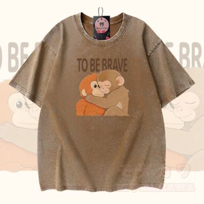 MUTIG SEIN Umarmender Affe Modakawa Vintage gewaschenes T-Shirt aus 100 % Baumwolle - Braun - 5XL - image 1