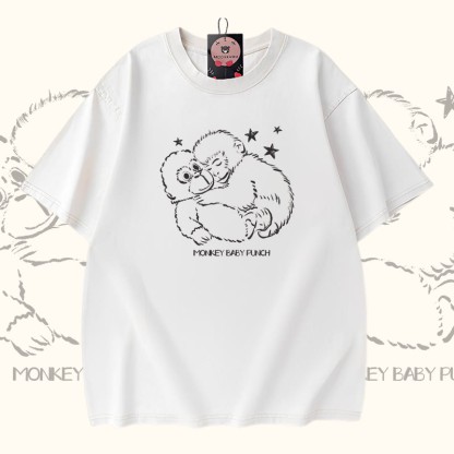 MONKEY BABY PUNCH Modakawa Vintage Washed 100% Cotton T-Shirt - White - 5XL - image 1