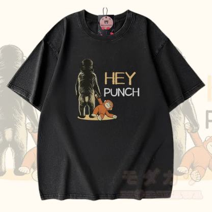 HEY PUNCH Monkey Modakawa Vintage Washed 100% Cotton T-Shirt - Schwarz - 5XL - image 2