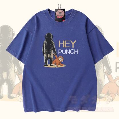 HEY PUNCH Monkey Modakawa Vintage Washed 100% Cotton T-Shirt - Blau - 5XL - image 1