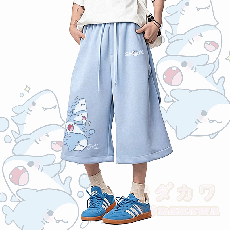 Modakawa Wide Leg Cropped Pants mit Hai-Motiv - image 1