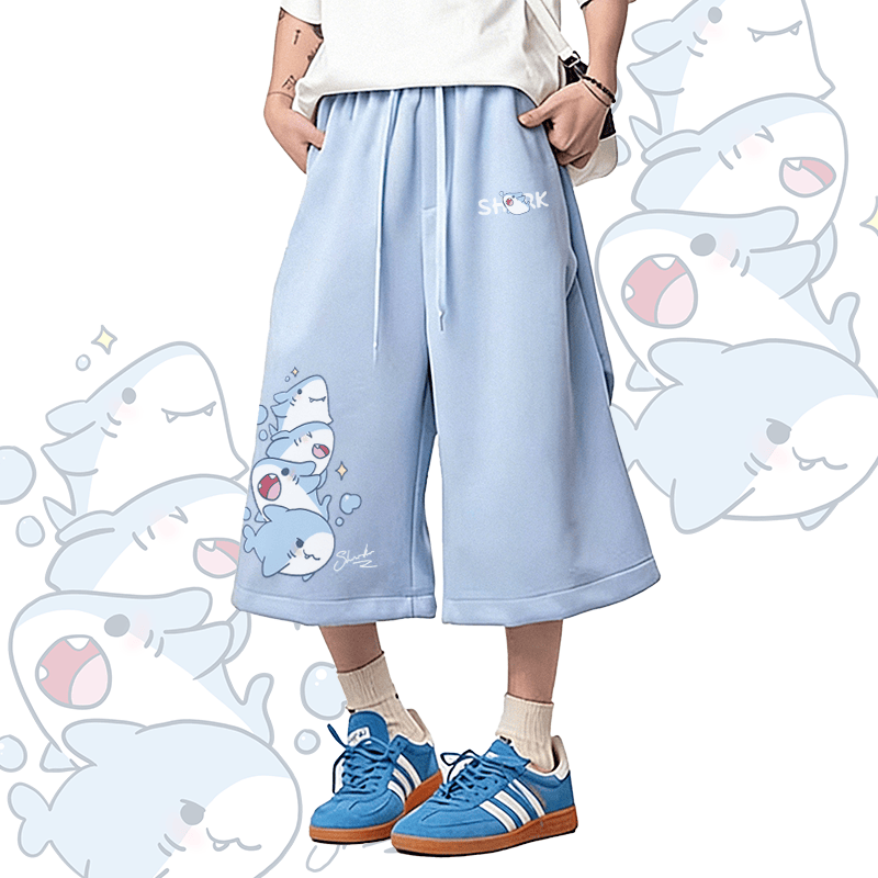 Modakawa Wide Leg Cropped Pants mit Hai-Motiv - image 1