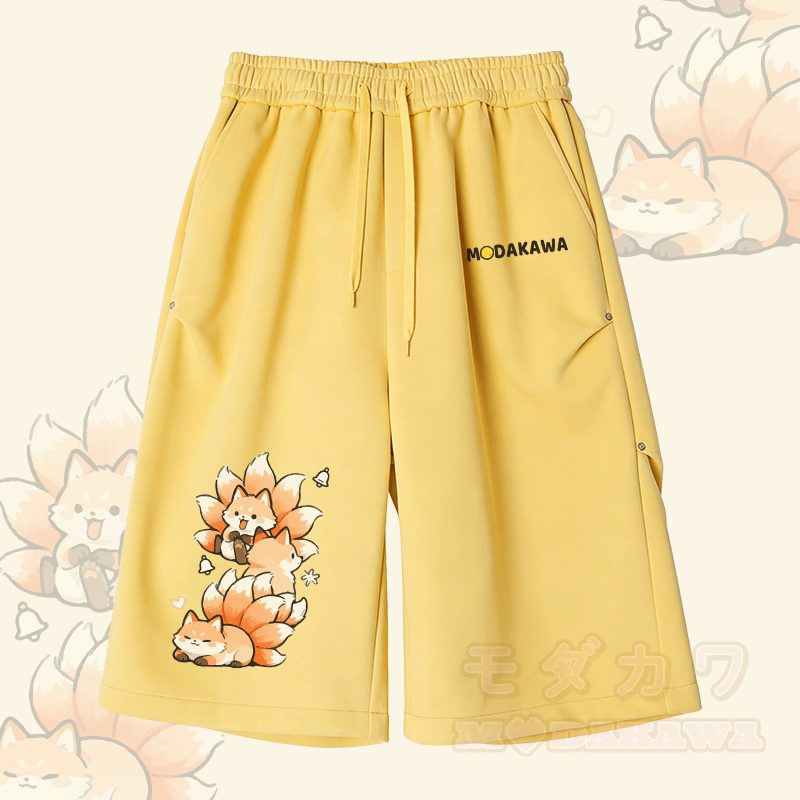 Modakawa Hose mit weitem Bein und neunschwänzigem Fuchs-Motiv - Gelb - 2XL - image 3