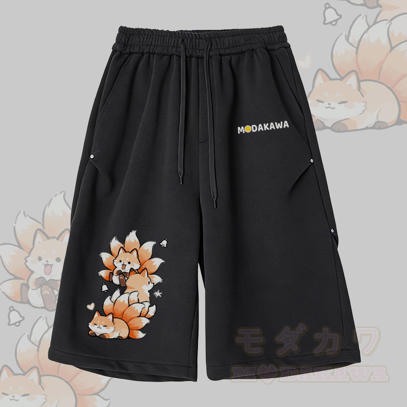 Modakawa Hose mit weitem Bein und neunschwänzigem Fuchs-Motiv - Schwarz - 2XL - image 1