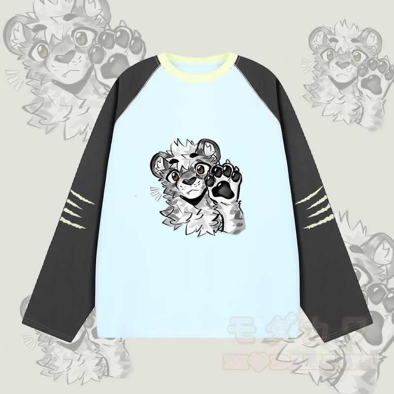 MODAKAWA X atka Tiger Paw Wave Graphic Farben Block Raglan Sleeve Long Sleeve T-Shirt - Blau - 2XL - image 2
