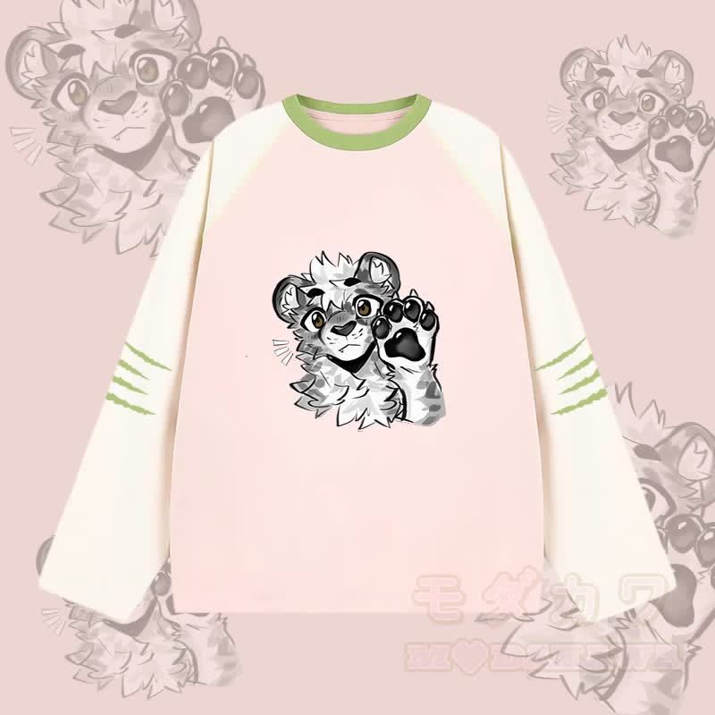 MODAKAWA X atka Tiger Paw Wave Graphic Farben Block Raglan Sleeve Long Sleeve T-Shirt - Rosa - 2XL - image 1