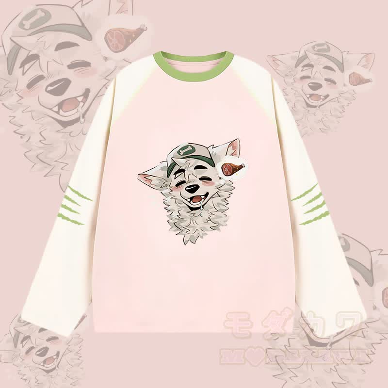 MODAKAWA X atka Fox Wants Meat Grafik- Farben Raglan Langarm-T-Shirt - Rosa - 2XL - image 2