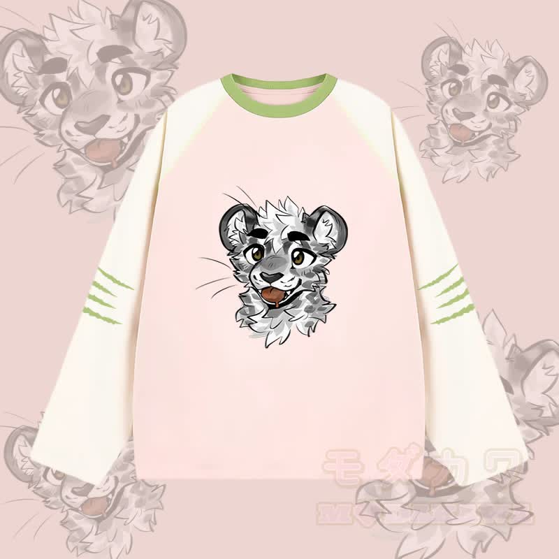 MODAKAWA X atka Cheeky Tiger Face Graphic Farben Block Raglan Sleeve Long Sleeve T-Shirt - Rosa - 2XL - image 2