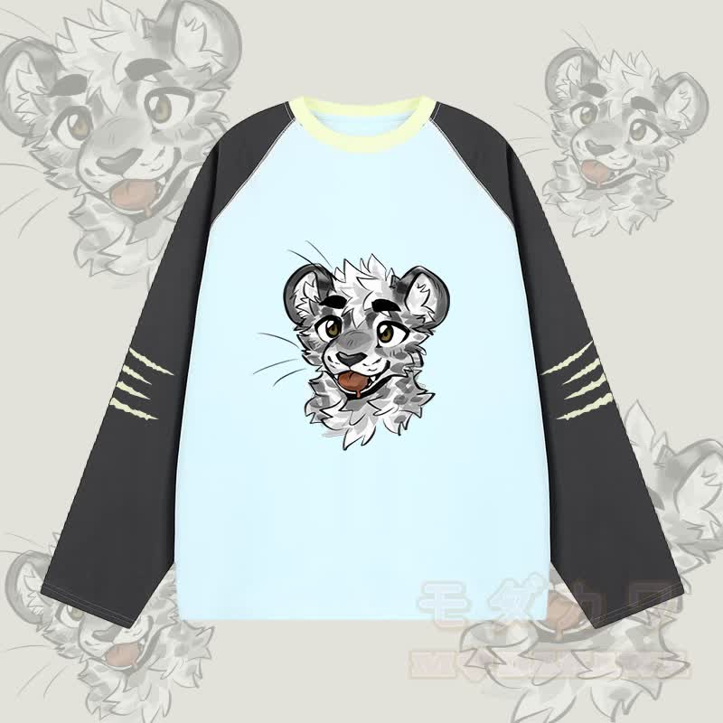 MODAKAWA X atka Cheeky Tiger Face Graphic Farben Block Raglan Sleeve Long Sleeve T-Shirt - Blau - 2XL - image 1