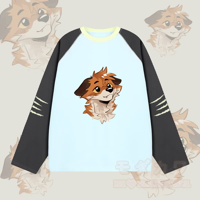 MODAKAWA X atka Anticipating Fox Graphic Farben Block Raglan Sleeve Long Sleeve T-Shirt - Blau - 2XL - image 2
