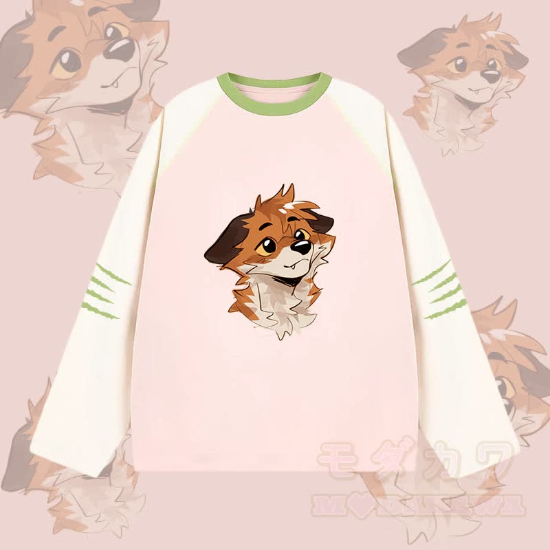 MODAKAWA X atka Anticipating Fox Graphic Farben Block Raglan Sleeve Long Sleeve T-Shirt - Rosa - 2XL - image 1
