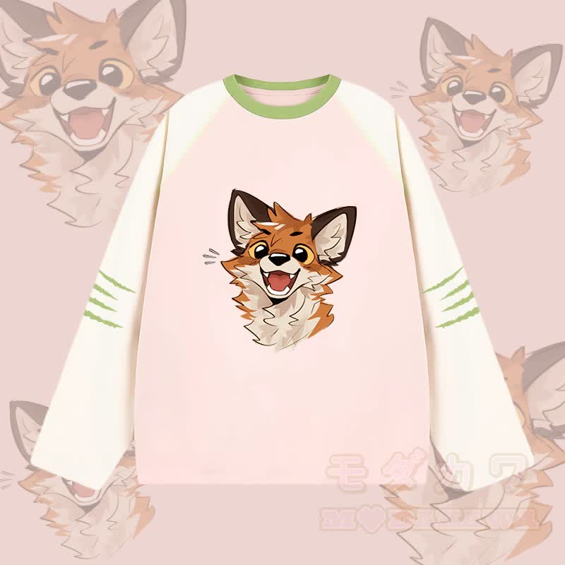 MODAKAWA X atka Cheerful Fox Graphic Farben Block Raglan Sleeve Long Sleeve T-Shirt - Rosa - 2XL - image 2