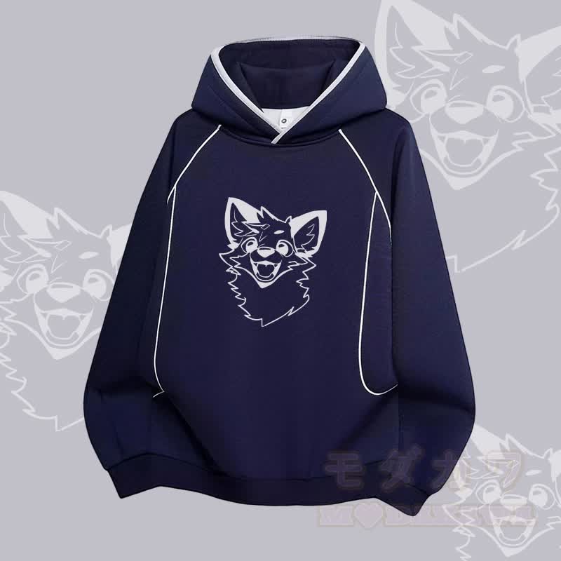 MODAKAWA X atka Cheerful Fox Graphic Raglan Sleeve Oversized Pullover Hoodie - Purpurblau - 3XL - image 2