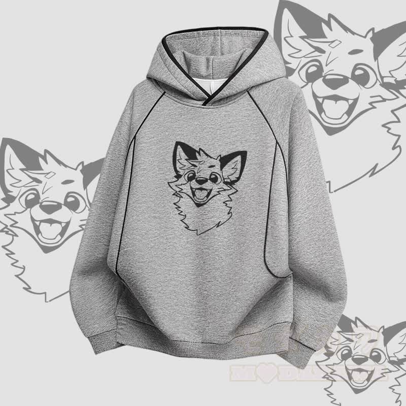 MODAKAWA X atka Cheerful Fox Graphic Raglan Sleeve Oversized Pullover Hoodie - Grau - 3XL - image 1