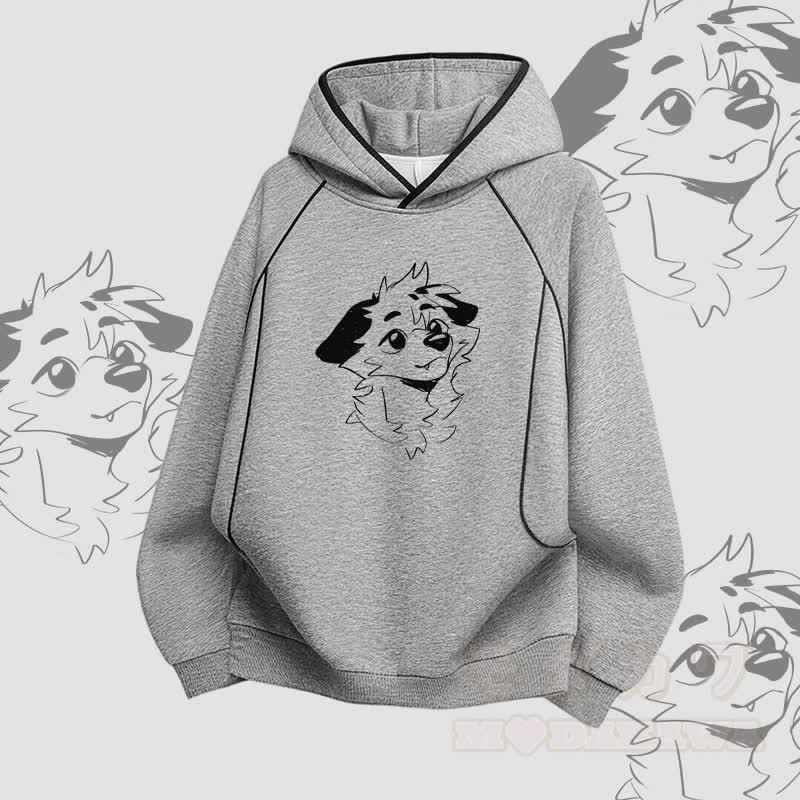 MODAKAWA X atka Anticipating Fox Graphic Raglan Sleeve Oversized Pullover Hoodie - Grau - 3XL - image 2