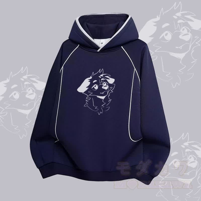 MODAKAWA X atka Anticipating Fox Graphic Raglan Sleeve Oversized Pullover Hoodie - Purpurblau - 3XL - image 1