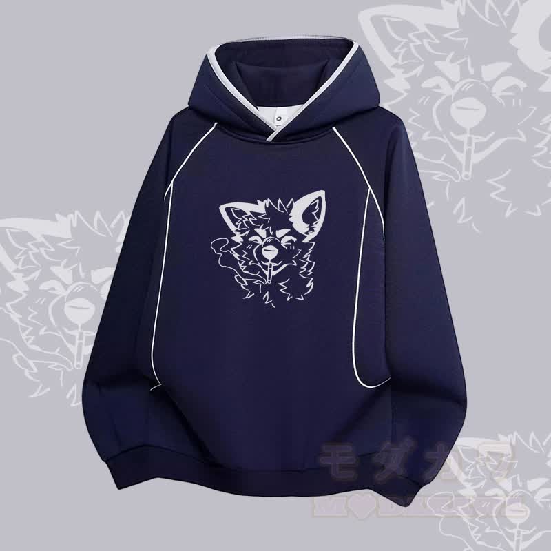 MODAKAWA X atka Fox Smoking Graphic Raglan Sleeve Oversized Pullover Hoodie - Purpurblau - 3XL - image 2