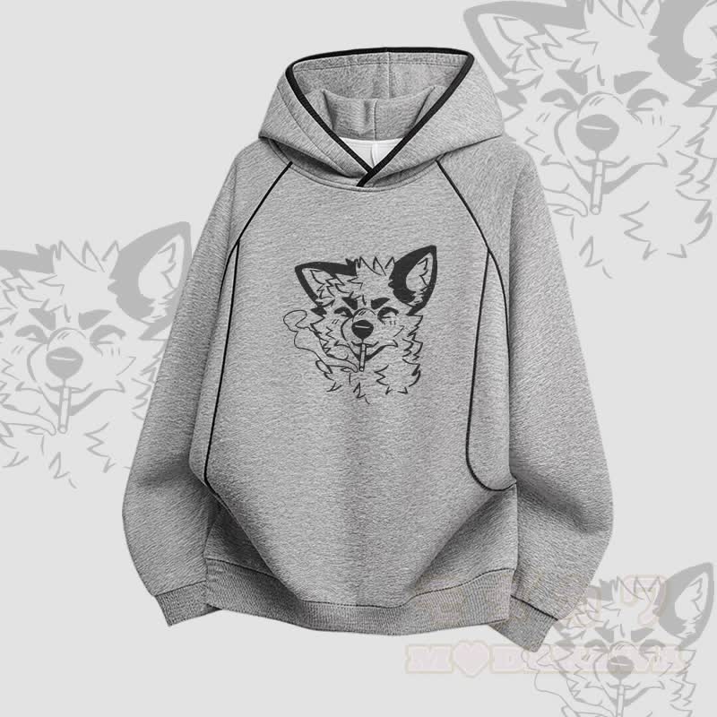 MODAKAWA X atka Fox Smoking Graphic Raglan Sleeve Oversized Pullover Hoodie - Grau - 3XL - image 1