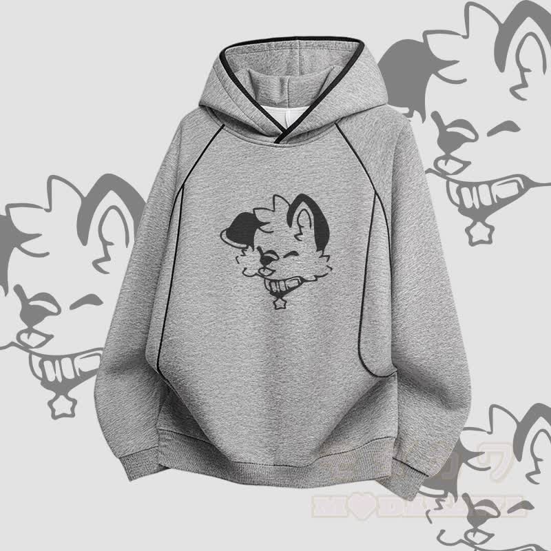 MODAKAWA X popipeko Joyful Puppy Graphic Raglan Sleeve Oversized Pullover Hoodie - Grau - 3XL - image 2