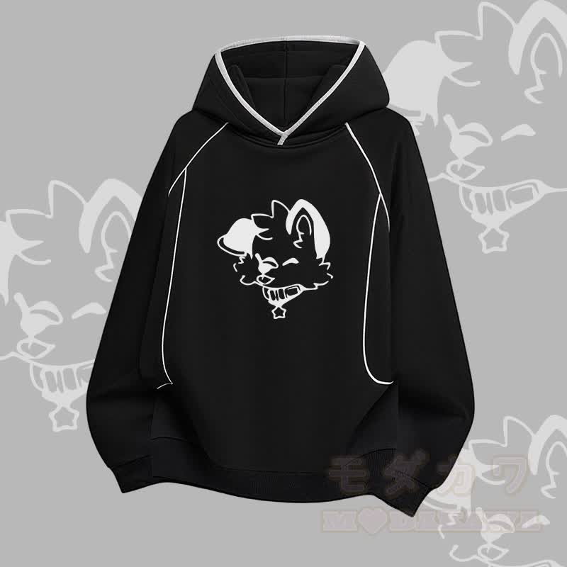 MODAKAWA X popipeko Joyful Puppy Graphic Raglan Sleeve Oversized Pullover Hoodie - Schwarz - 3XL - image 1