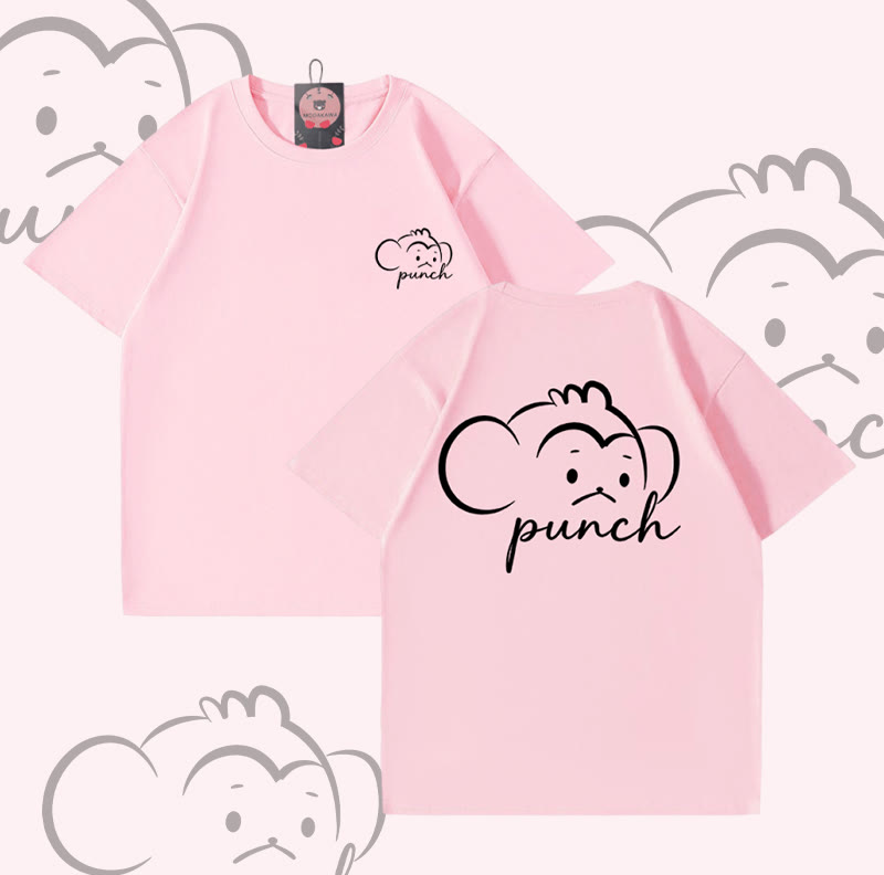 PUNCH Monkey Graphic Modakawa 100% Baumwoll-T-Shirt - Pink - 5XL - image 2