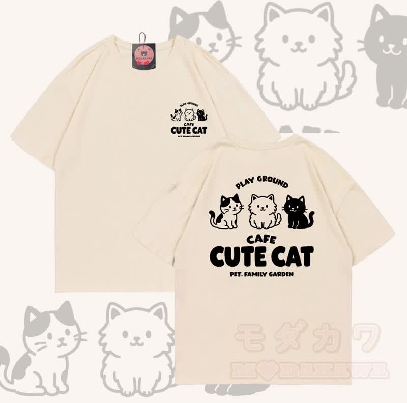 Niedliches Katzenmotiv – Modakawa T-Shirt aus 100 % Baumwolle - Aprikose - 5XL - image 5