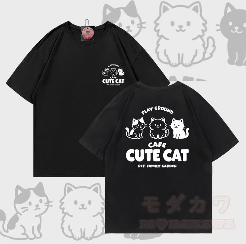 Niedliches Katzenmotiv – Modakawa T-Shirt aus 100 % Baumwolle - Schwarz - 5XL - image 1