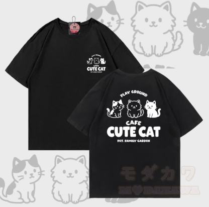 Niedliches Katzenmotiv – Modakawa T-Shirt aus 100 % Baumwolle - Schwarz - 5XL - image 1