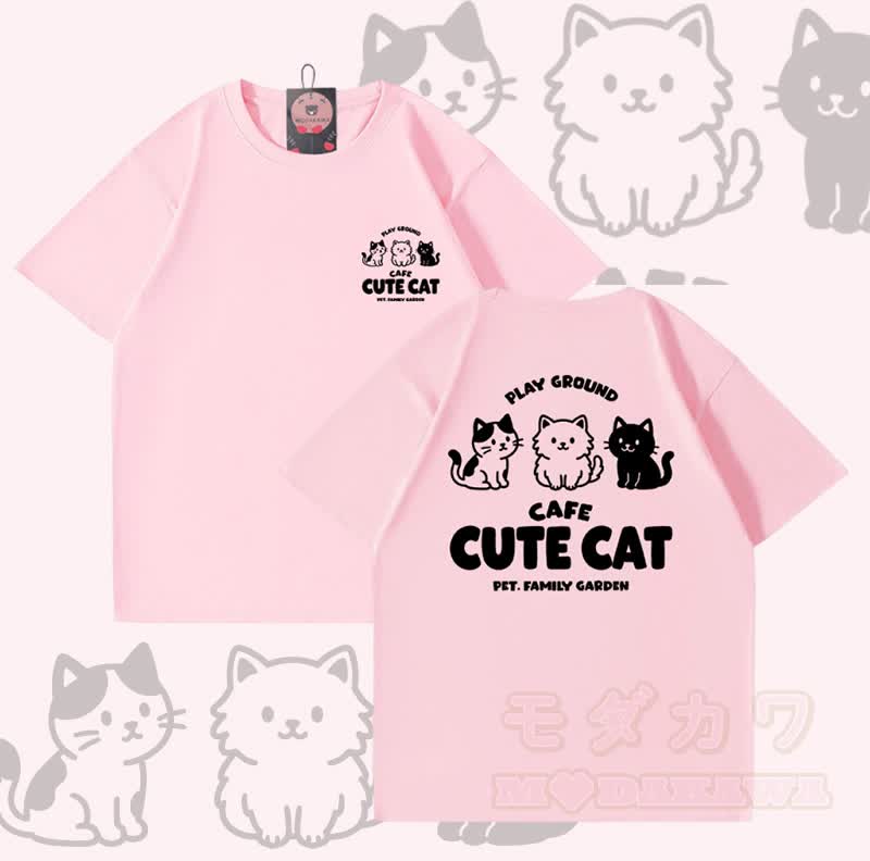 Niedliches Katzenmotiv – Modakawa T-Shirt aus 100 % Baumwolle - Rosa - 5XL - image 3