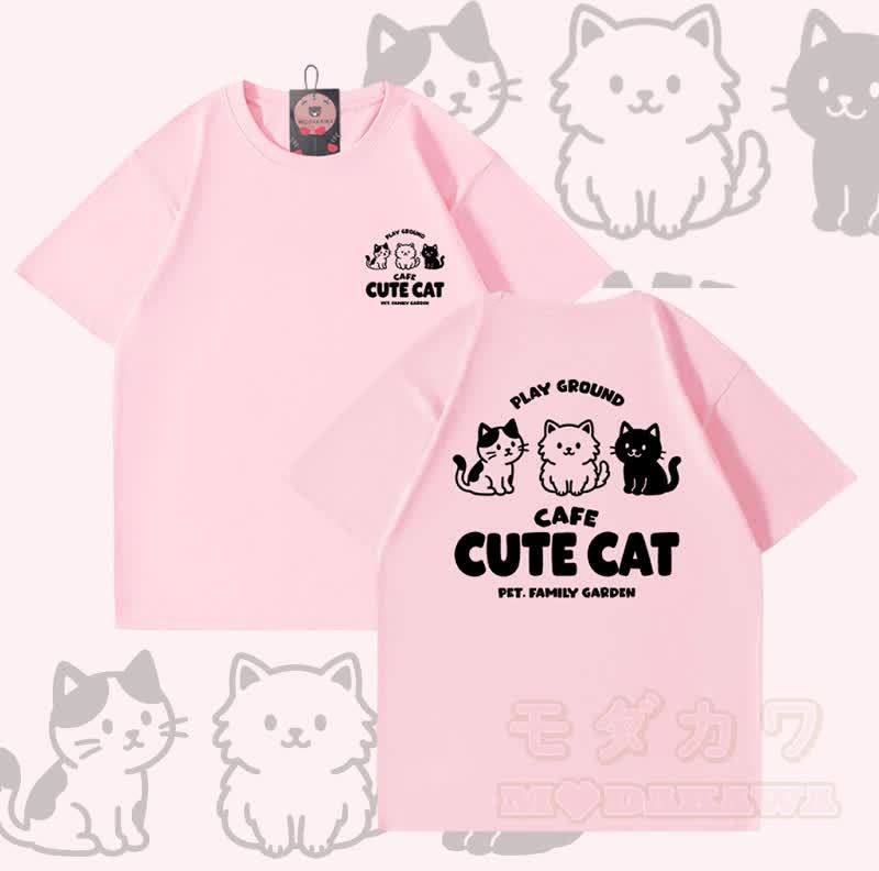 Niedliches Katzenmotiv – Modakawa T-Shirt aus 100 % Baumwolle - Rosa - 5XL - image 3