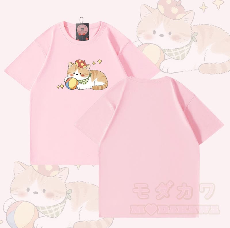Modakawa T-Shirt aus 100 % Baumwolle mit Katzenmotiv - Rosa - 5XL - image 4